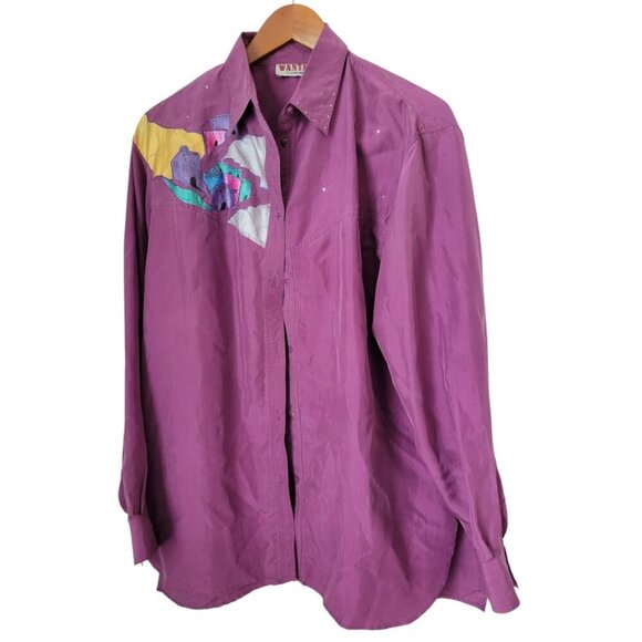 Wanted by Beads Beautiful Tops - Vintage Women's Wanted by Beads Beautiful 100% Silk Western Shirt Southwest M